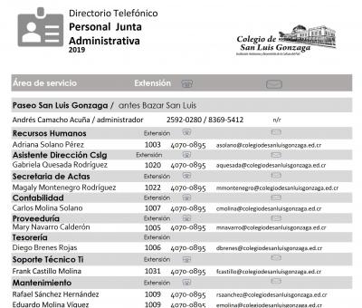 Directorio Telefónico Junta Administrativa